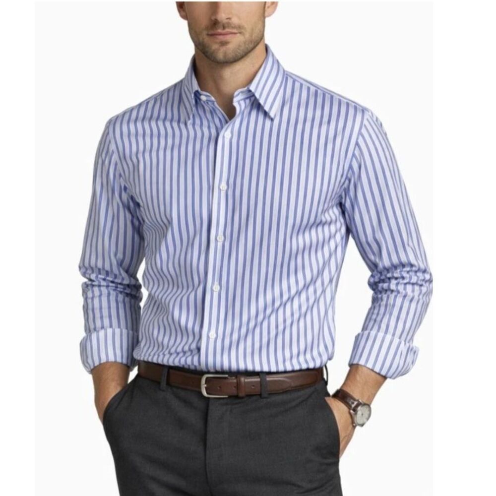 Boss Hugo Boss Men's Blue Striped Long Sleeve Dress Shirt Size 17 34/35